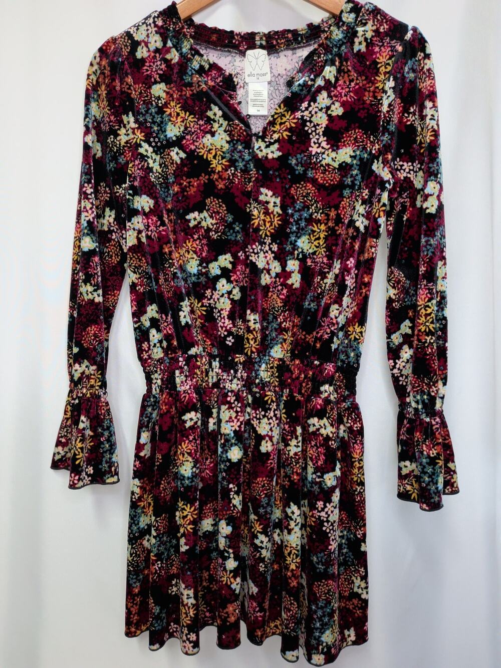 Ella Moss Whimsigoth Cottagecore Floral Print Velvet Tunic Size L